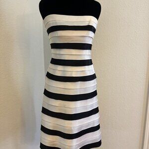 BCBG MaxAzaria B/W striped strapless cocktail dress, $60, Size O